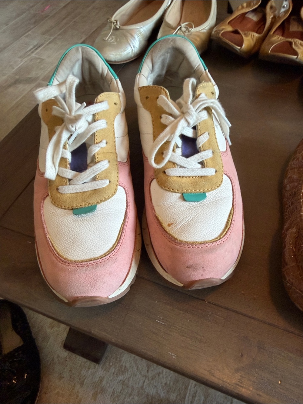 Madewell Pink White and Tan Low-Top Sneakers